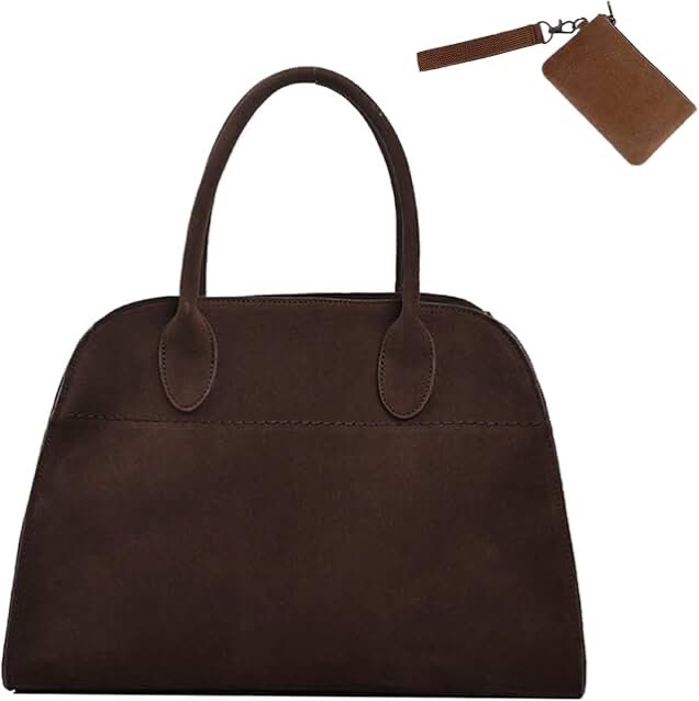 Retro Top-Handle Tote Bag, Suede Tote Bag for Women, Vintage Handle Bag (Coffee Color,Large)