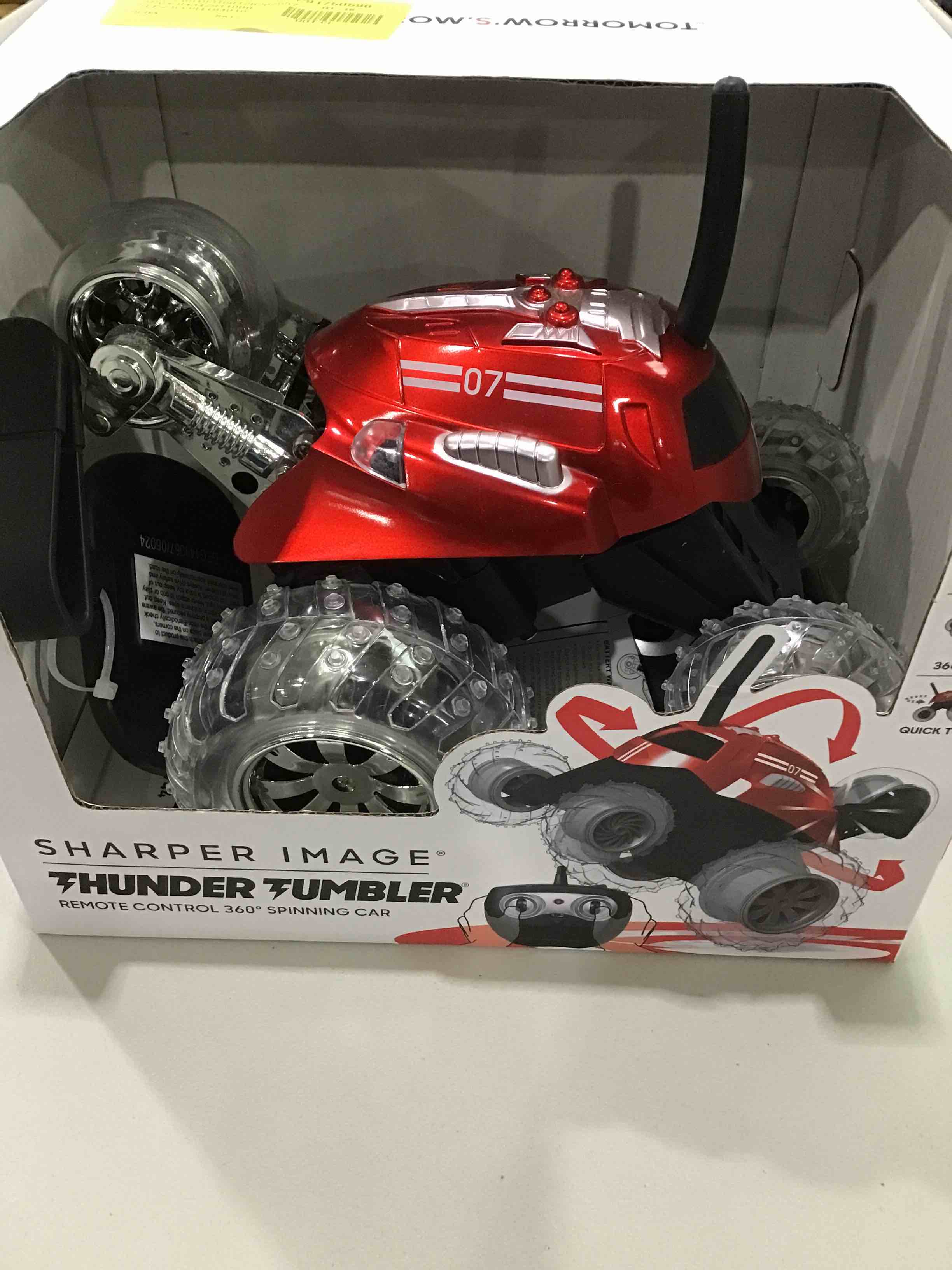 Sharper Image Thunder Tumbler Remote Control Car  with LED Lighting and 360 Spins  Age 6+  Red