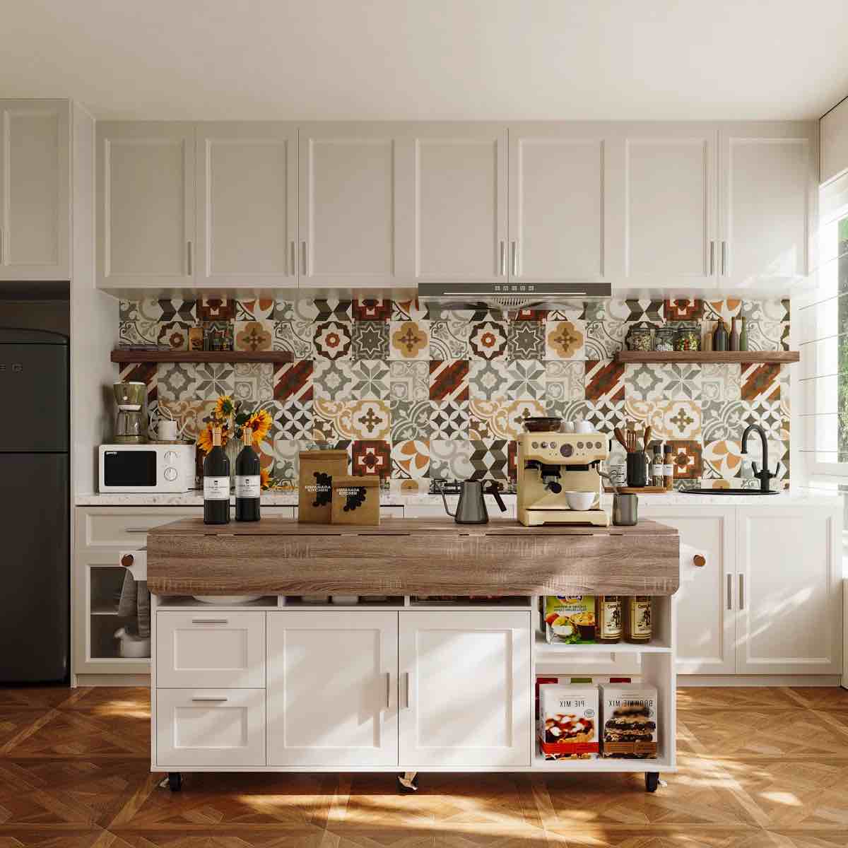 63"W Kitchen Island With Leaf And Wheel