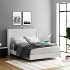 *incomplete*missing box 1*Eveline Upholstered Platform Bed Frame With High Wingback Headboard, King, Textured Ivory Canvas (Box 2 Of 2)