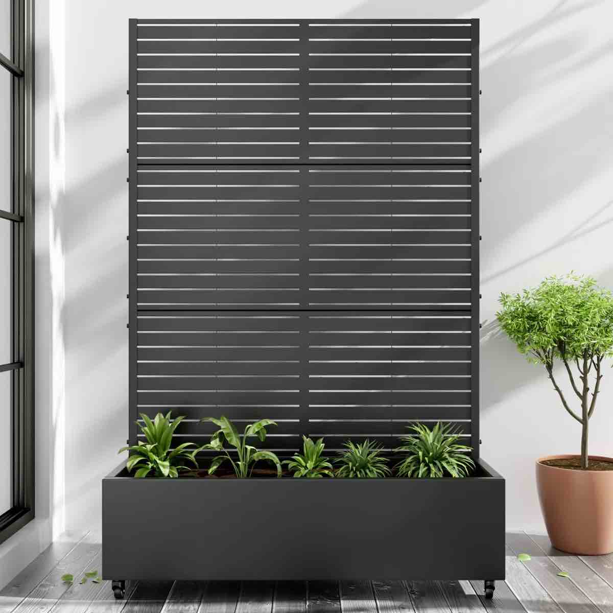 *similar to stock photo*no wheels*Metal Planter Box with Trellis with Wheels