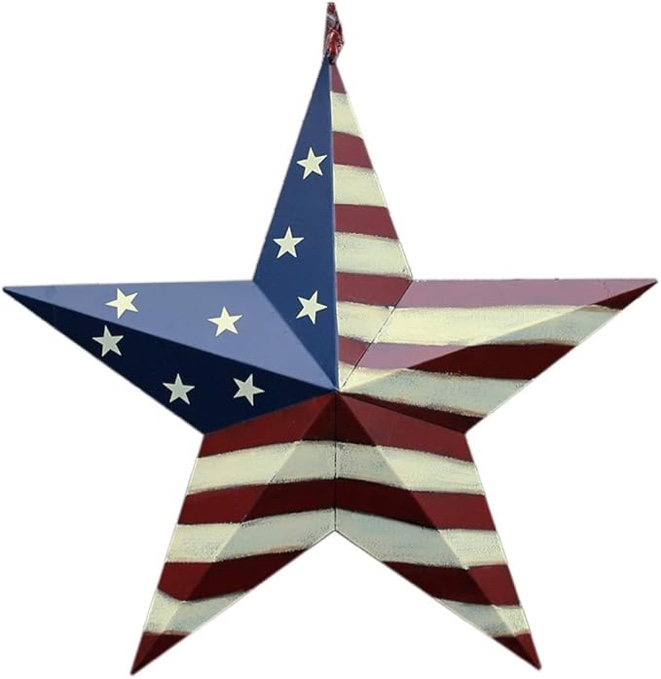 *bent*Patriotic Metal Barn Star Hanging Wall Decor 3D Dimensional Star Barn Outdoor Indoor for 4th of July Election Veterans Day Decoration