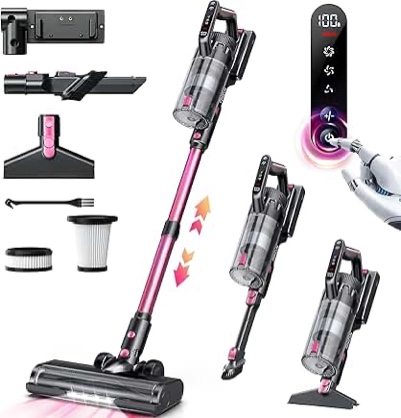 QikCln Cordless Vacuum Cleaner, 23000pa Powerful Lightweight Stick Vac with LED Headlights, 45 Minut