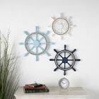 Multi Colored Wood Ship Wheel Home Wall Decor with Brown Beaded Accents (Set of 3)