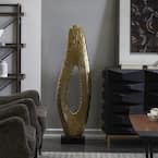 Gold Aluminum Teardrop Abstract Sculpture with Black Base