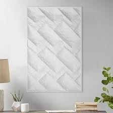 Oakrain Metal Rectangle Relief Wall Decor with Matte Textured White Wall Art, 36.5" x 23" x 1.57", White