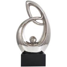 Ceramic Abstract Decorative Silver Sculpture with Black Base