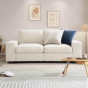 (Similar to stock photo) COOSLEEP 2 Seater Loveseat Sofa, Small Couch Sofa with Storage Layer, Modern Sofa-73 Sofa with Solid Frame up to 1200Lbs, Couches for Living Room, Removable and Washable Cushion Cover, Beige