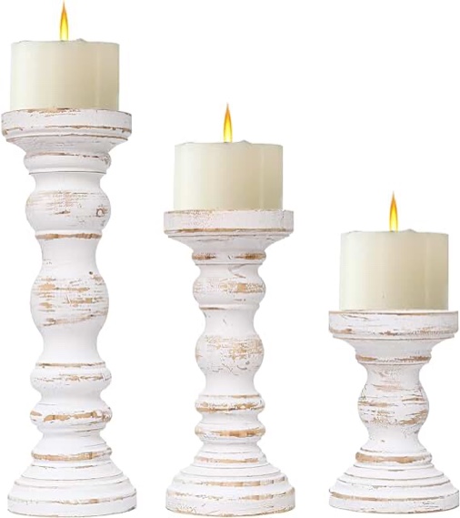 Rustic candle holder set of 2 blue and brown 