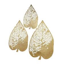 Gold Metal Leaf Wall Decor with Laser Cut Detailing (3 Count)