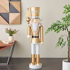 Gold Metal Tall Floor Holiday Soldier Santa Clause Nutcracker