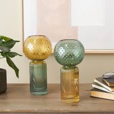 Multi Colored Glass Ribbed Ombre Decorative Vase