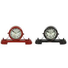 6" Red Metal Clock with Tiered Stand, Set of 2