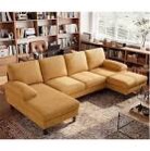 LINSY HOME Sectional Couch, 111'' W Corduroy U Shaped Sofa with Sleepable Armrests, 4 Seat Couch with Double Chaises, Deep Seat Sofa for Living Room, Yellow