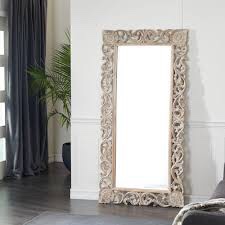 LIGHT DAMAGE TOP LEFT CORNER WOOD Rectangle Grey and Brown Intricately Carved mirror 