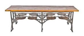 American industrial “sani lunch room” eight swing-out seat table 
