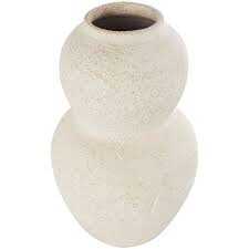 Hourglass Textured Cream Ceramic Vase with Brown Distressing