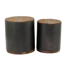 Set of 2 Rustic Metal Accent Tables Black