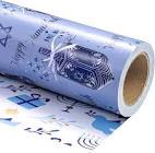 WRAPAHOLIC Jumbo Reversible Christmas Wrapping Paper - 30 Inch X 100 Feet Jumbo Roll Blue and White Reindeer Holiday Landscape and Stripe Design for Holiday, Party