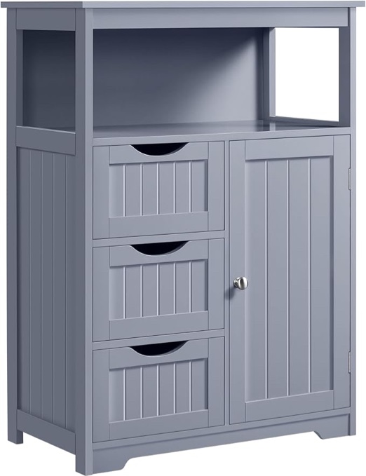 Brigit Free-Standing Bathroom Cabinet with Adjustable Shelf, 3 Drawers and a Niche