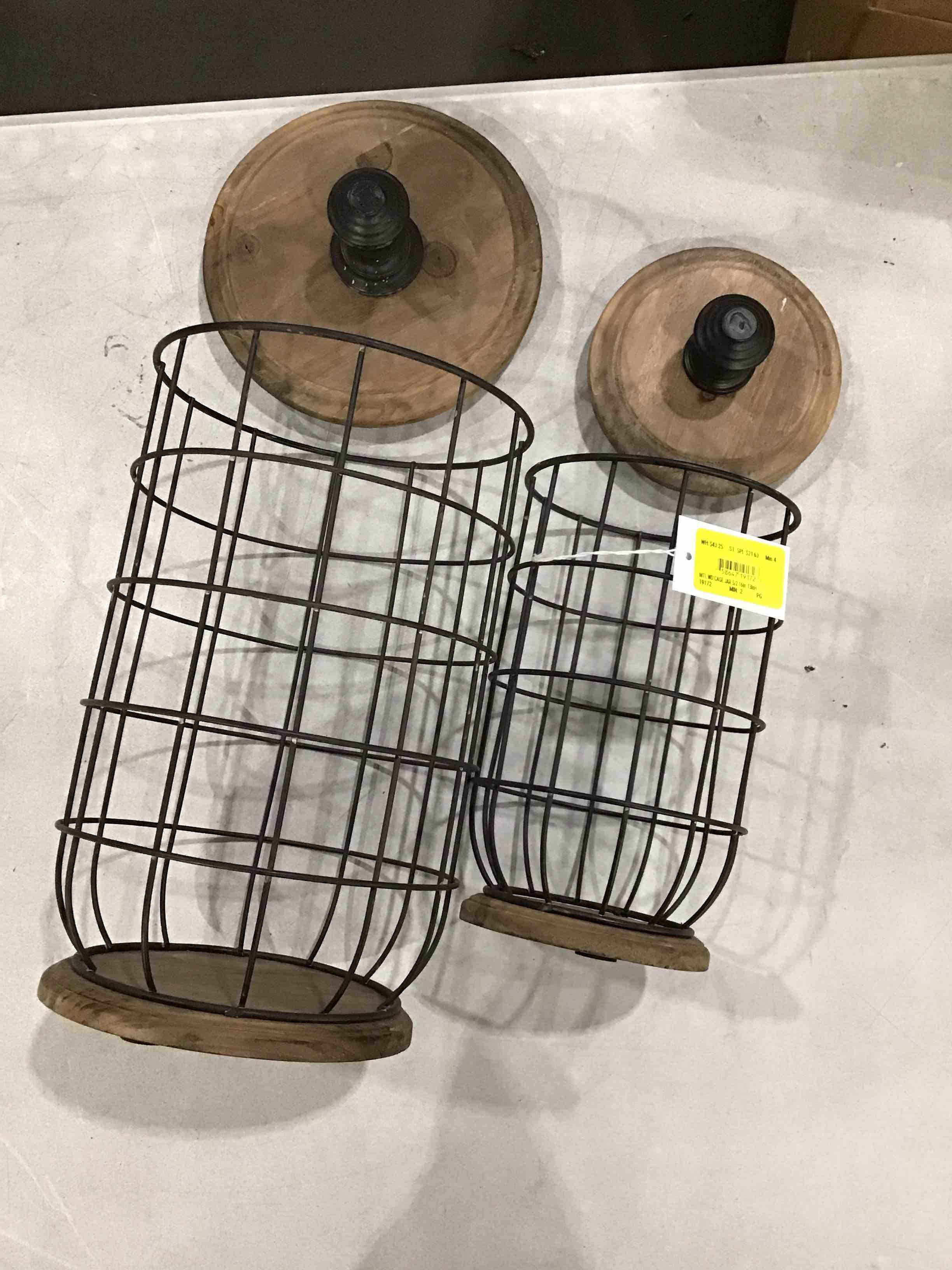 Black Metal Kitchen Caged Style Decorative Jars with Wood Lids (Set of 2)