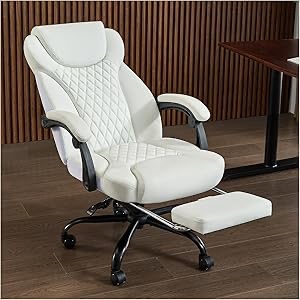 *INCOMPLETE MISSING ARMS* Office Chair, Big and Tall Office Chair with Foot Rest Ergonomic Chair Home Office Desk Chairs Reclining High Back Leather Chair with Lumbar Support(White)*INCOMPLETE MISSING ARM RESTS*