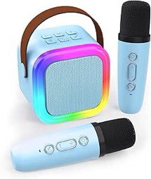 Mini Karaoke Machine for Kids Adults, Portable Bluetooth Speaker with 2 Wireless Microphones,Toys Birthday Gifts for Girls Ages 4, 5, 6, 7, 8,9,10,11,12+ Family Home Party (Blue)