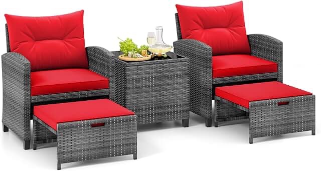 Idamarie 2 Person Wicker Rattan Outdoor Conversation Set with Ottoman (no umbrella stand)