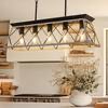 5-Light Black and Oak White Chandelier Vintage Linear Ceiling Light Fixture for Dining Room, Kitchen Island, and Foyer