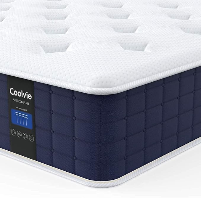 coolvie full size mattress 12 inch, hybrid full mattress in a box, pocket springs with soft knitted fabric cover for a cool sleep & pressure relief, medium firm feel with motion isolation