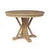 Evelyn Rustic Farmhouse Natural Solid Wood Round Cross Buck Base Pedestal Dining Table Seats