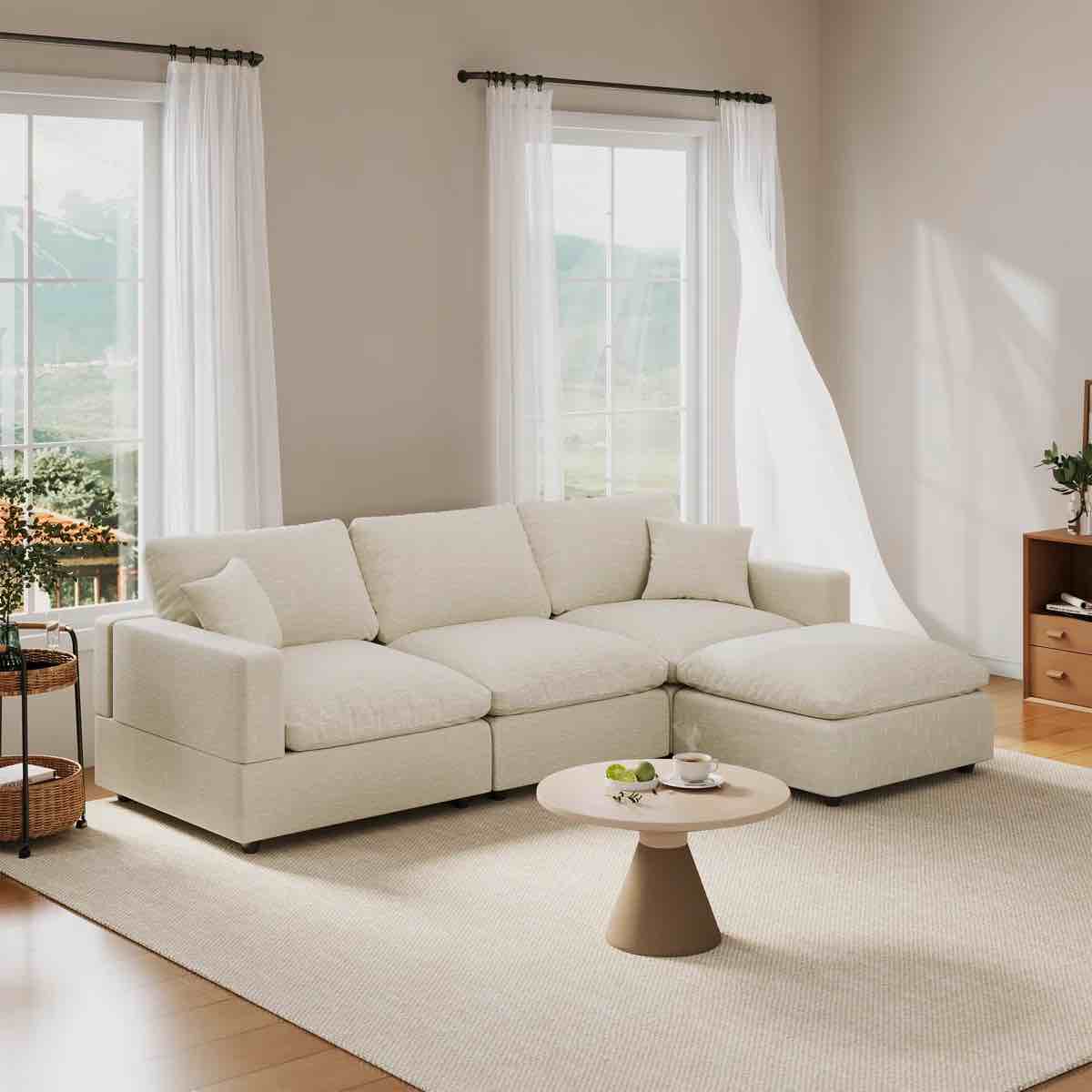 Normail 95.4'' Upholstered Sofa, Cloud Sofa, Sectional Sofa Couch Modular Sleeper Sofa for Living Room Body Fabric: Beige Foam Padding