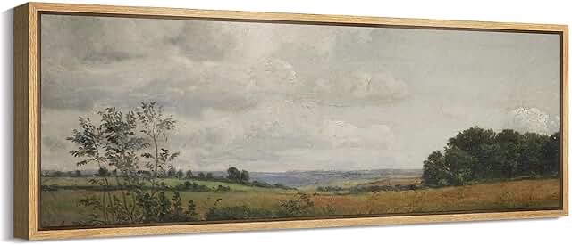 Rustic Landscape Cumulus Clouds Classic Countryside Farmhouse Bedroom Extra Large Wall Decor Framed Print