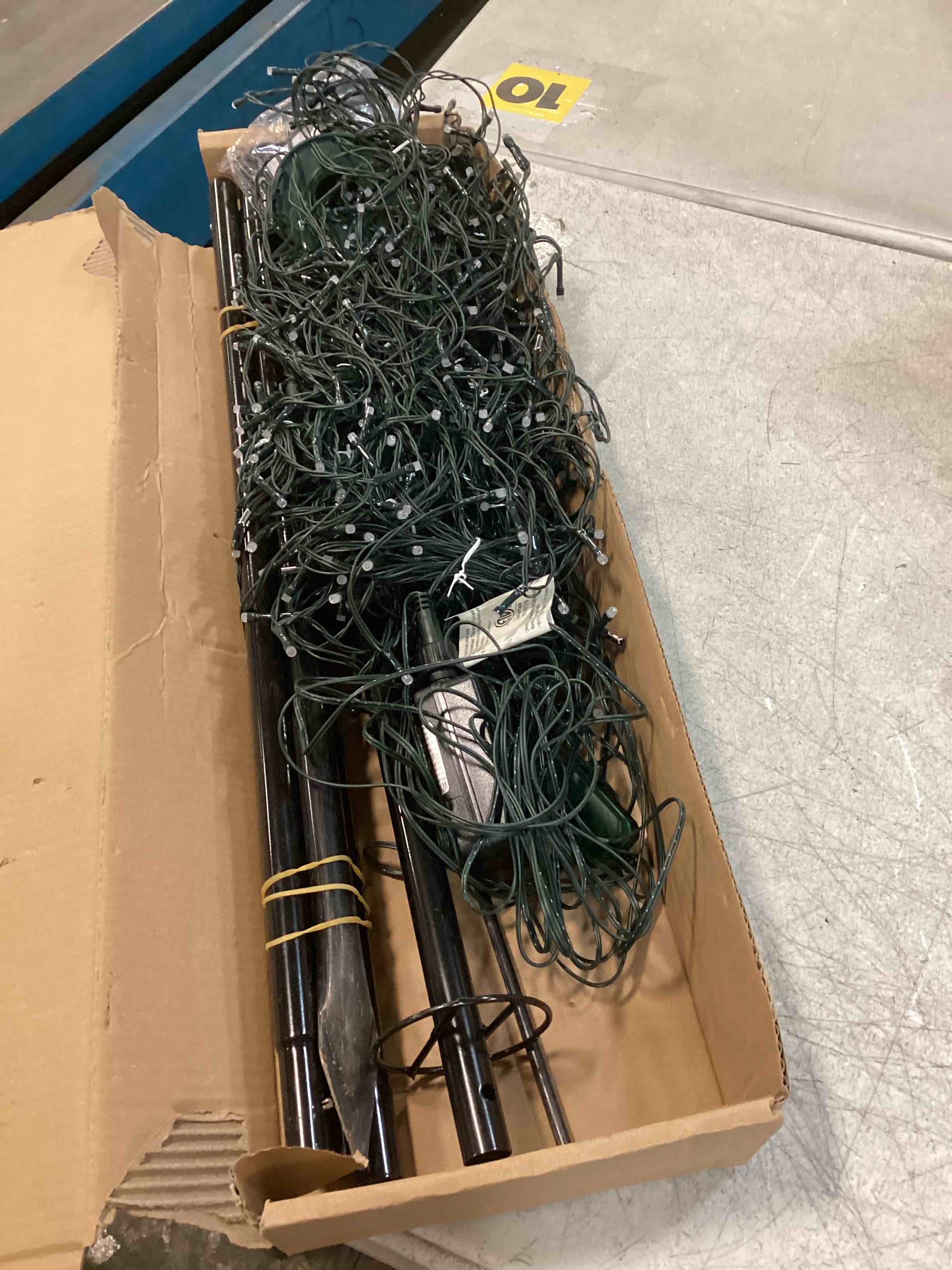 Condition photo showing As Is for Lomotech RGB Color Changing Christmas Tree Lights - 10Ft 404 LED with 7.08" Topper, Remote Controll Waterproof Iron Pole Waterfall Holiday Tree Lights for Outdoor Christmas Decorations