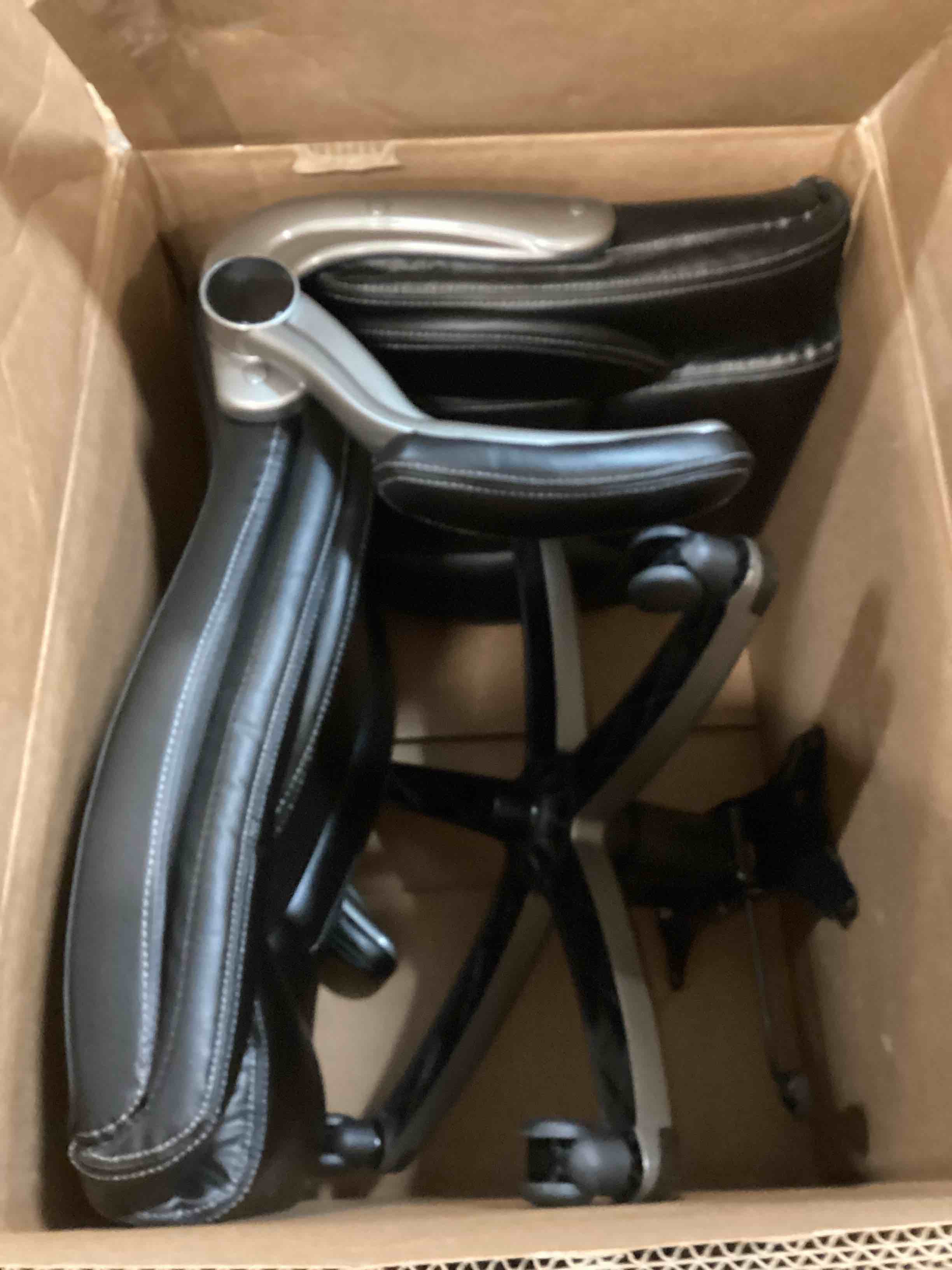 Condition photo showing As Is for Office Chair, Ergonomic Computer Chair with Adjustable Lumbar Support, Executive High Back Chair, Leather Desk Chair Flip-up Arms, Swivel Rolling Work Chair for Adults, Men, Women (Black, 250lbs)