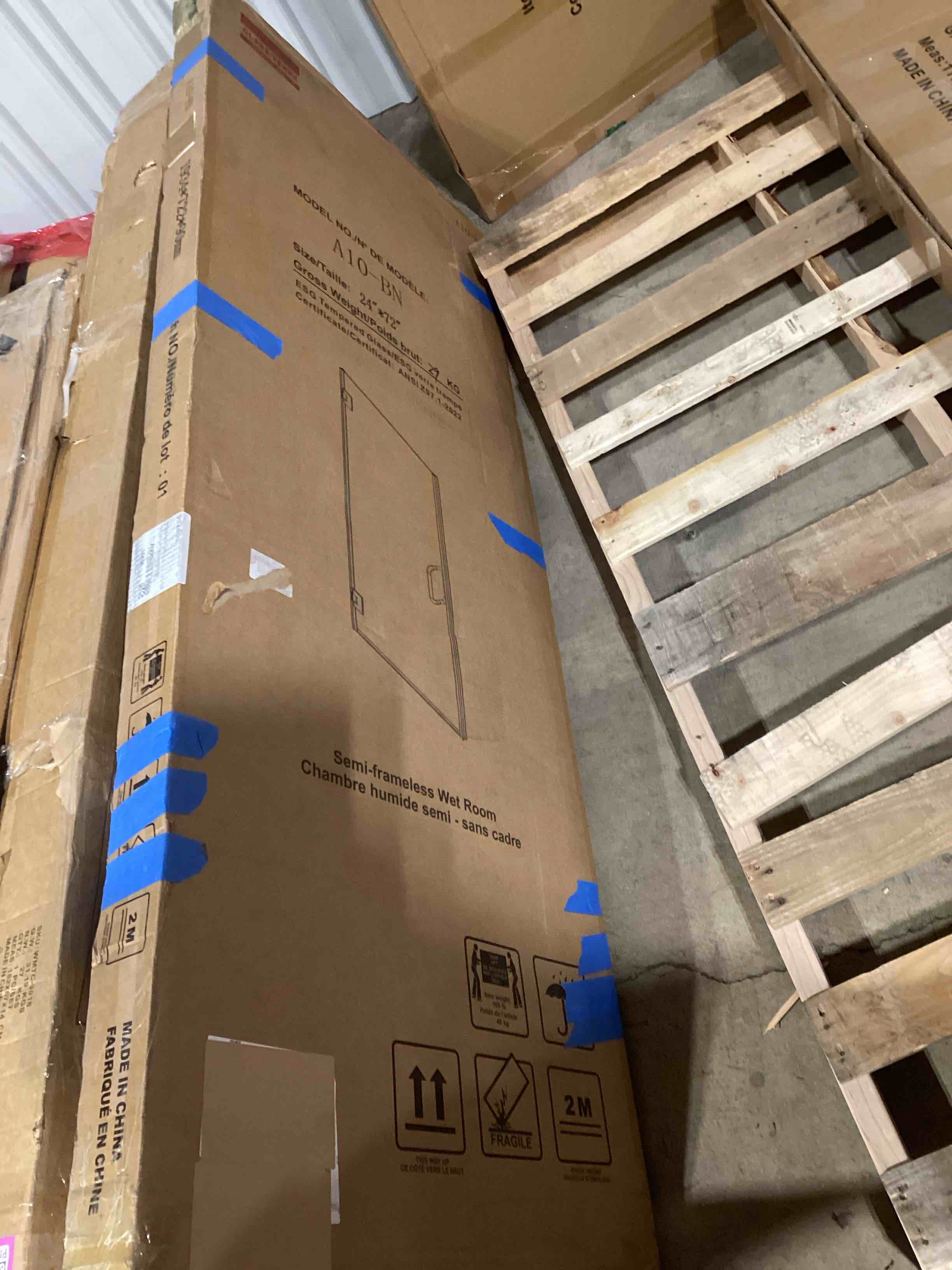 Condition photo showing As Is for Bathroom Hinged Shower Door - 24" W×72" H, 5/16"(8mm) Thick Clear Tempered Glass Shower Door, Frameless Fixed Glass Panel with Handle&Clamps, Brushed Nickel 24*72 Inch(8mm glass) Brushed Nickel