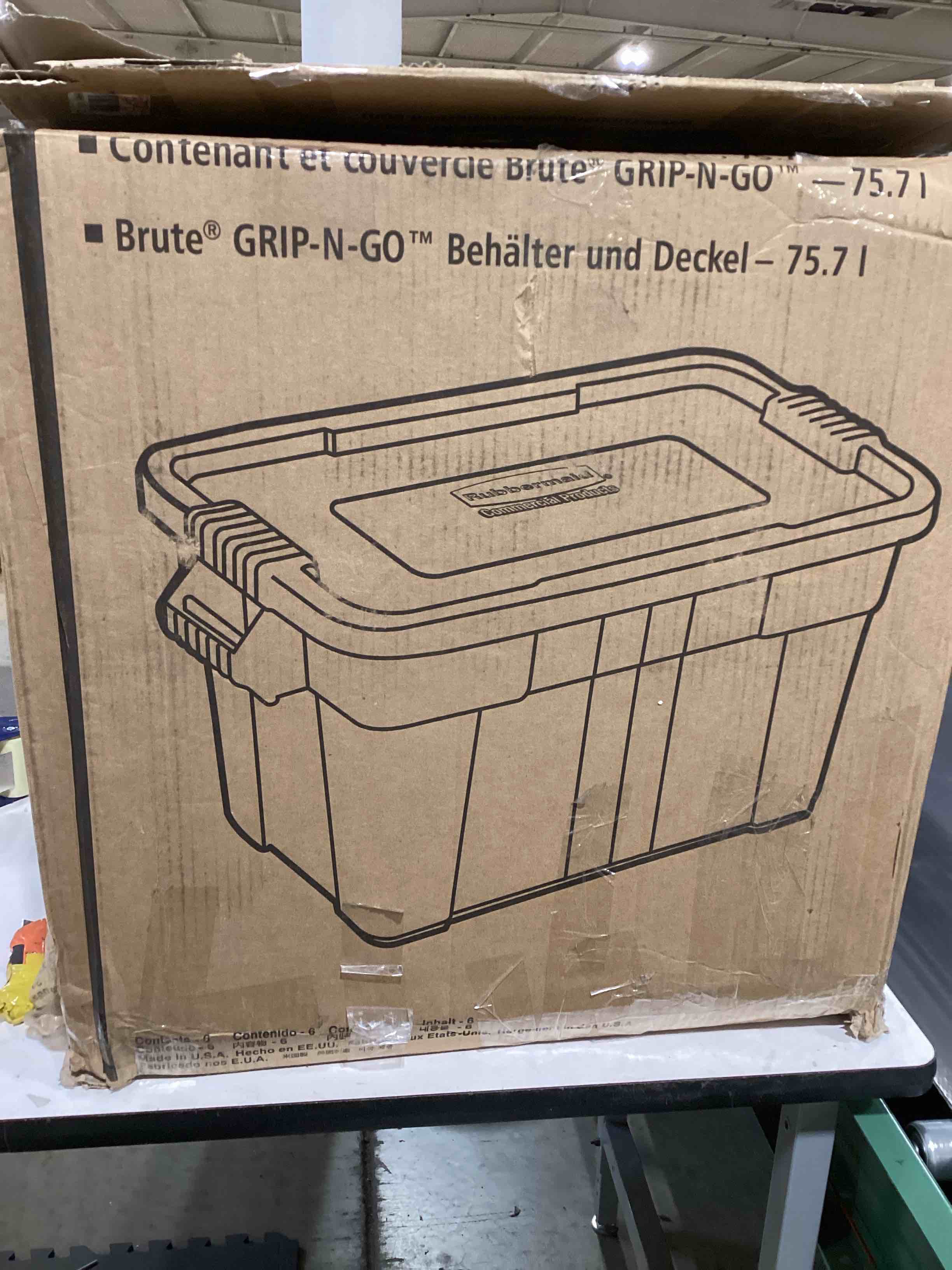 rubbermaid commercial products brute tote storage container with lids-included, 20-gallon, gray, rugged/reusable boxes for moving/storing in garage/basement/attic/jobsite/truck/camping, 2 pack