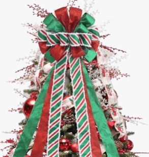 RoseCraft Christmas Tree Topper Bow, 52 X 13 Inch Artificial Xmas Tree Topper Decorations, for Home Wedding Birthday Indoor/Outdoor Thanksgiving Christmas Party Decor - Assorted.