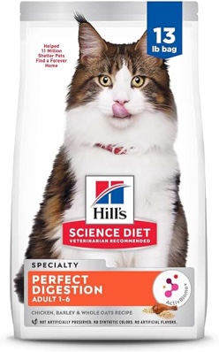 Best by 11-2025) Hill's Science Diet Perfect Digestion, Adult 1-6, Digestive Support, Dry Cat Food, Salmon, Brown Rice, & Whole Oats, 6 lb Bag
