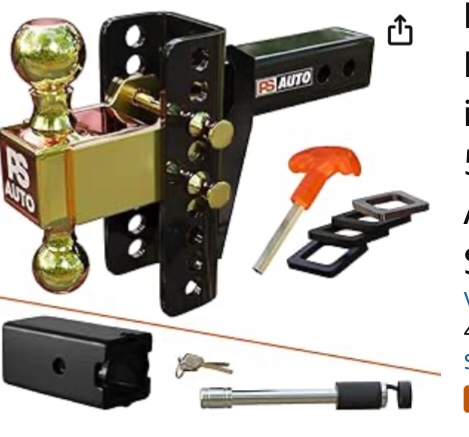 PSAUTO Adjustable Trailer Hitch – fits 2-inch Receiver, 6-inch Drop, 20,000 LBS, 2 and 2-5/16 inch Balls - Trailer Hitch, Adjustable, Ball Mount Hitch, Solid Tube Hitch - Gooseneck