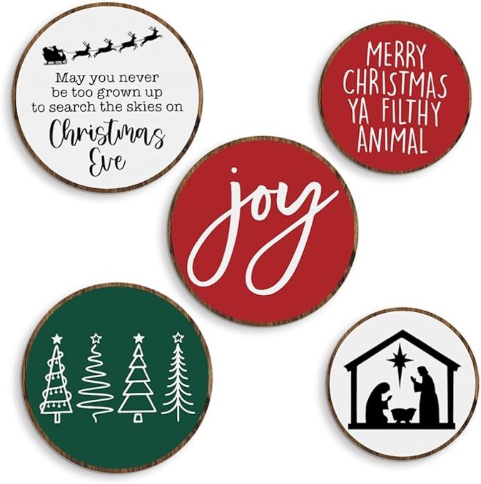 5 Pcs Boho Abstract Wooden Wall Art Decor Christmas Line Art Gallery Wall Decor Geometric Terracotta Tones Wall Hanging Decor for Apartment Bedroom Living Room Dining Room Home Farmhouse Hanging