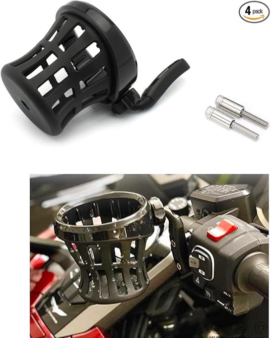 Motorcycle Cup Holder Handlebar, Water Bottle Holder Compatible for Harley Davidson Honda Goldwing GL 1800 Rubber Mesh Basket, Black 142MM, EAST1A004BLK