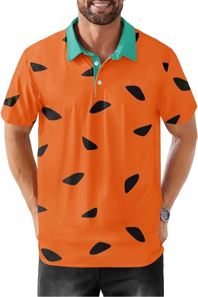 Arvilhill Men's Pumpkin Polo Shirt Short Sleeve Skeleton Collared Shirt  Size XXL
