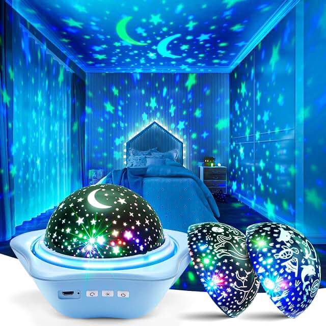 One Fire Night Light for Kids, 48 Lighting Modes Star Lights for Bedroom, 360° Rotating+3 Films Baby Night Light Projector, USB Rechargeable Kids Night Lights for Bedroom, Star Lights for Room Decor