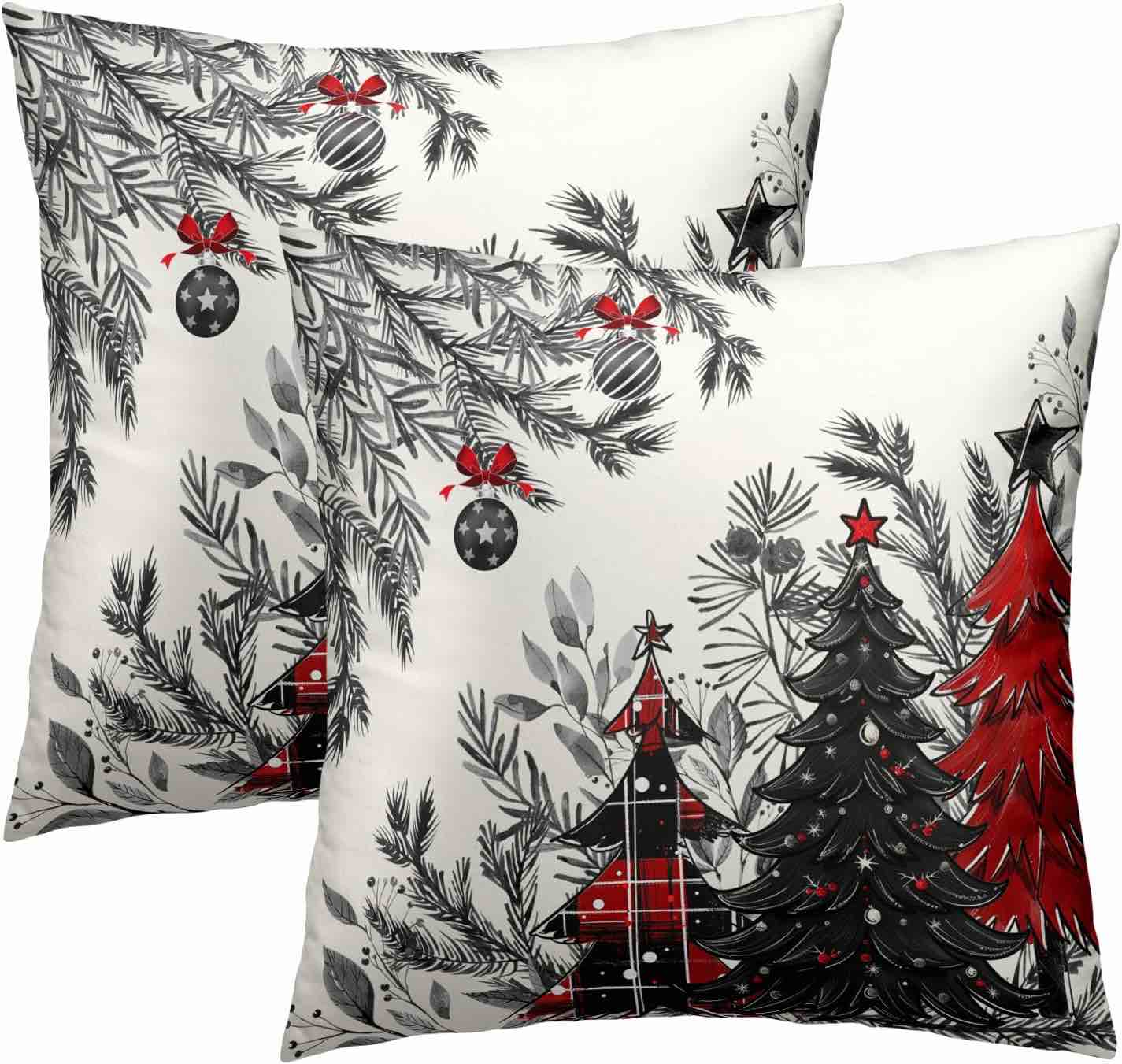 Black Christmas Pillow Covers 20x20 Set of 2  Buffalo Plaid Xmas Tree Dots Print Decorative Throw Pillows Farmhouse Outdoor Winter Holiday Square Cushion Cases Decor for Home Sofa Bed Couch 20" x 20" (Pack of 2) Black Green
