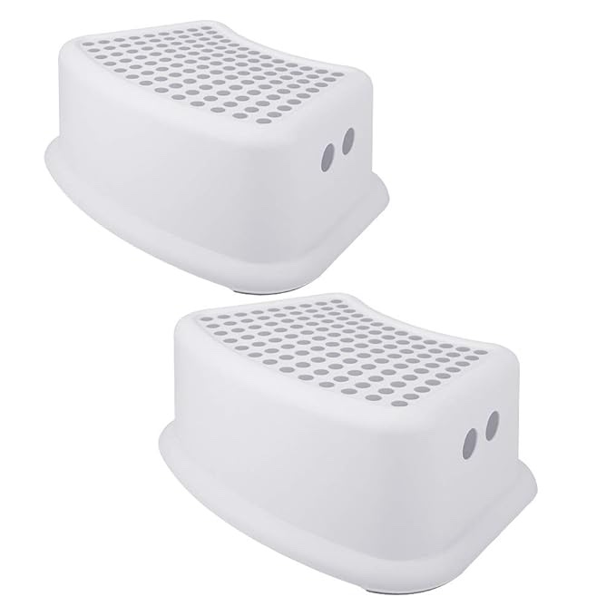 Step Stool for Kids (2 Pack), Toddlers Stool for Potty Training, Bathroom, Kitchen, Bedroom, Toy Room and Living Room. Toilet Stools with Soft Anti-Slip Grips for Safety, Stackable (White)