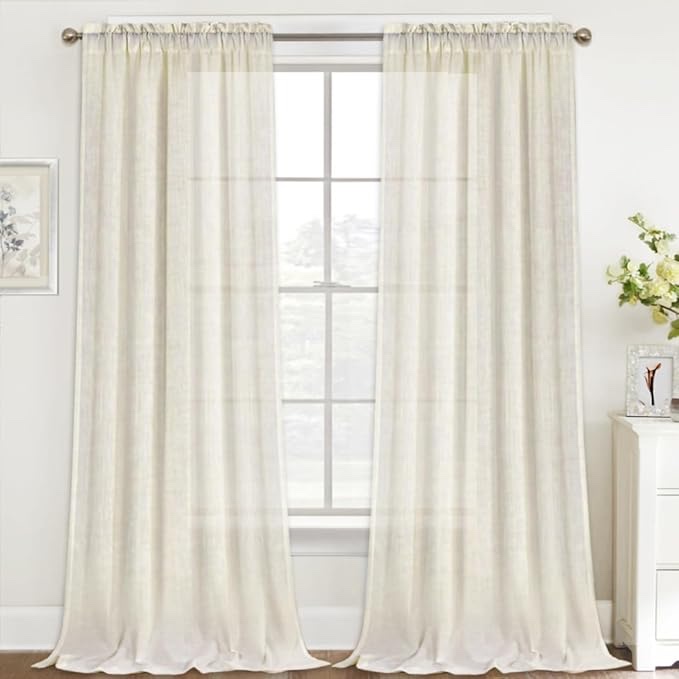 FantasDecor Window Curtains 108 inch Length 2 Panels Set Light Filtering Privacy Sheer Drapes Rod Pocket Linen Blinds Decor Shades for Farmhouse Living Room, 52"W x 108"L , Ivory