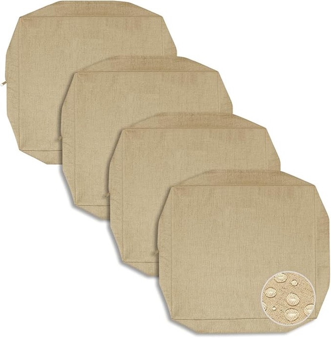 PureFit Waterproof Outdoor Cushion Covers Replacement for Patio Furniture Chair Seat Cushion Covers 24x24 inch for Outdoor Furniture Garden Backyard with Zipper, 4 Pack SLIPCOVERS ONLY, Camel