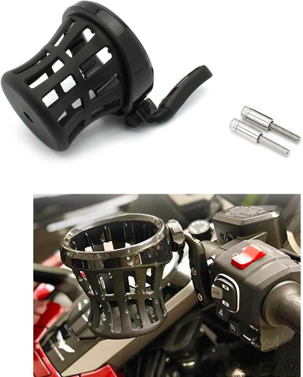 Motorcycle Drink Holder Handlebar Mount, Cup Holder Compatible for Harley Davidson Honda Goldwing GL 1800 2018-Up Rubber Mesh Basket, Chrome 142MM, EAST1A004CH