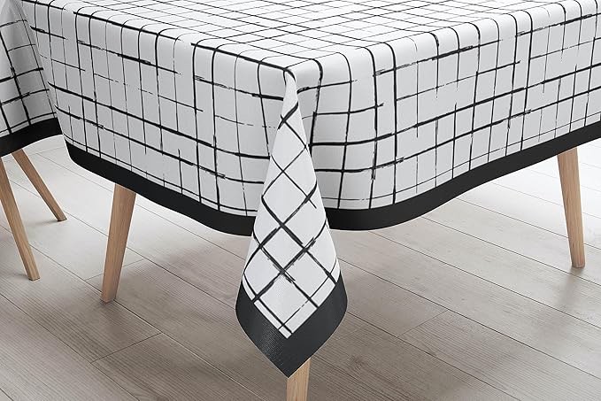 Kotton Culture Tablecloth Rectangle 100% Cotton and Stain Resistant 52x52” Decorative Table Cover for Dining, Buffet, Wedding and Outdoor Thanksgiving/Christmas Table Cloths (Happy Wanderers Print) 52"x52" Black/White